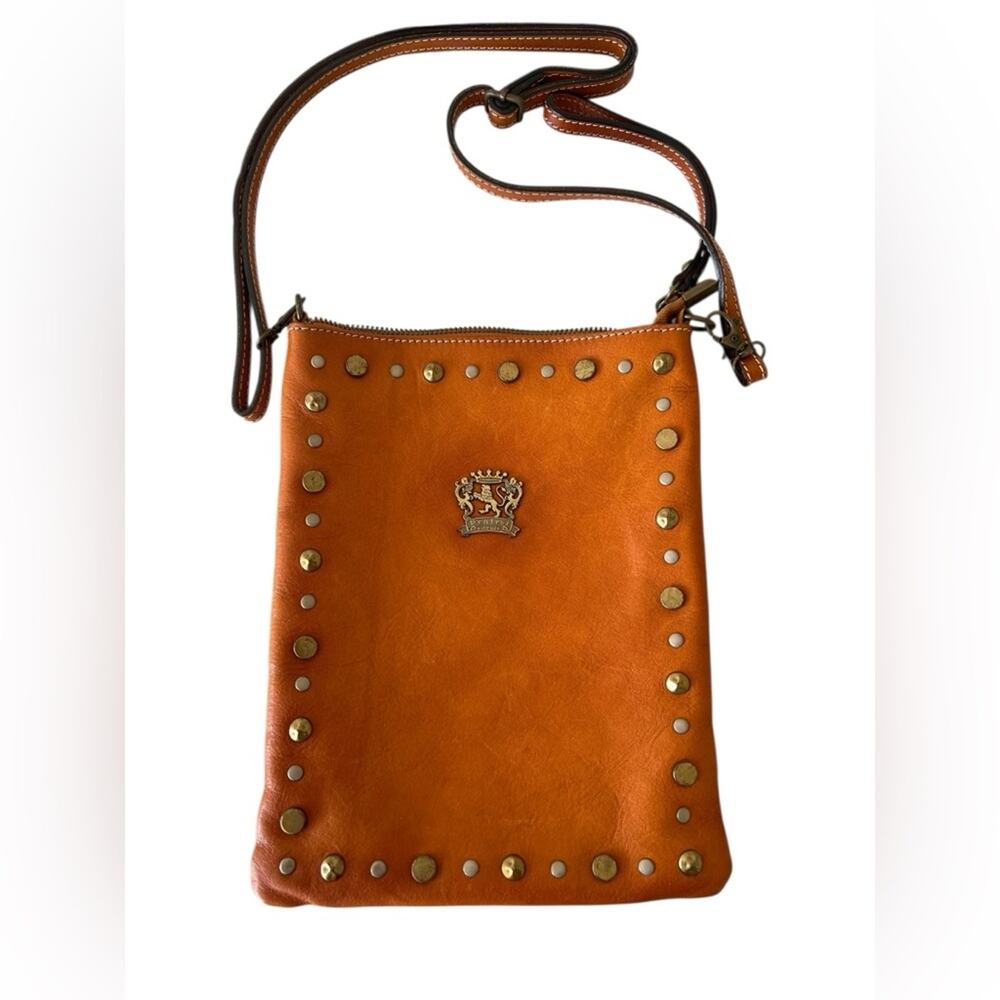 Pratesi Firenze Made In Italy Brown Leather Studded Shoulder Bag